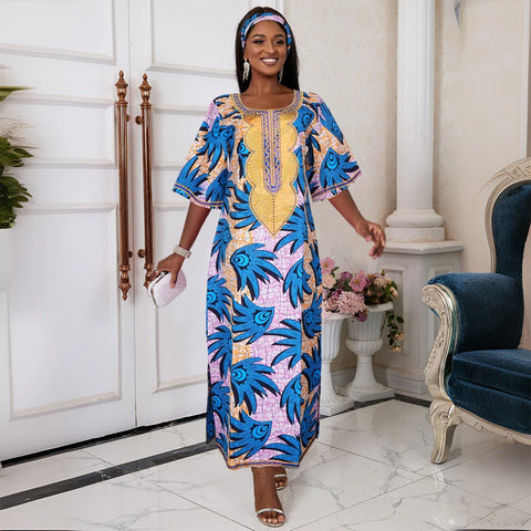 Image of H&D New African Dresses For Women Embroidery Bazin Floral Boho Dresses Ankara Rich Long Robes Nigeria Party Wedding Ramadan 2024-FrenzyAfricanFashion.com