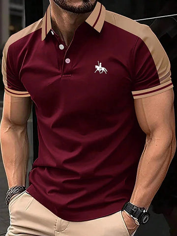 Image of Men Clothes Summer Fashion Short Sleeve Sport Spell Color Polo Shirt Men Sport Lapel Tops 3D Digital Print Polo Shirt .-FrenzyAfricanFashion.com