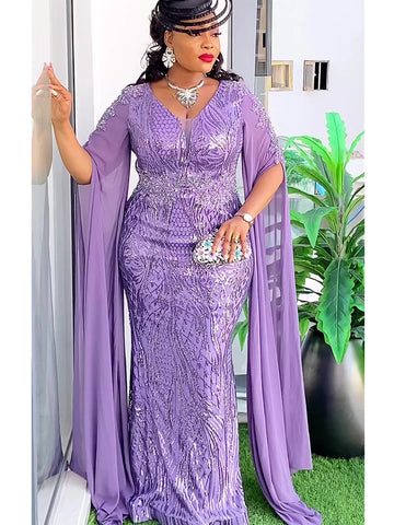 Image of Plus Size African Party Dresses for Women Dashiki Ankara Sequin Wedding Evening Gown Sexy Bodycon Maxi Long Dress Africa Clothes-FrenzyAfricanFashion.com