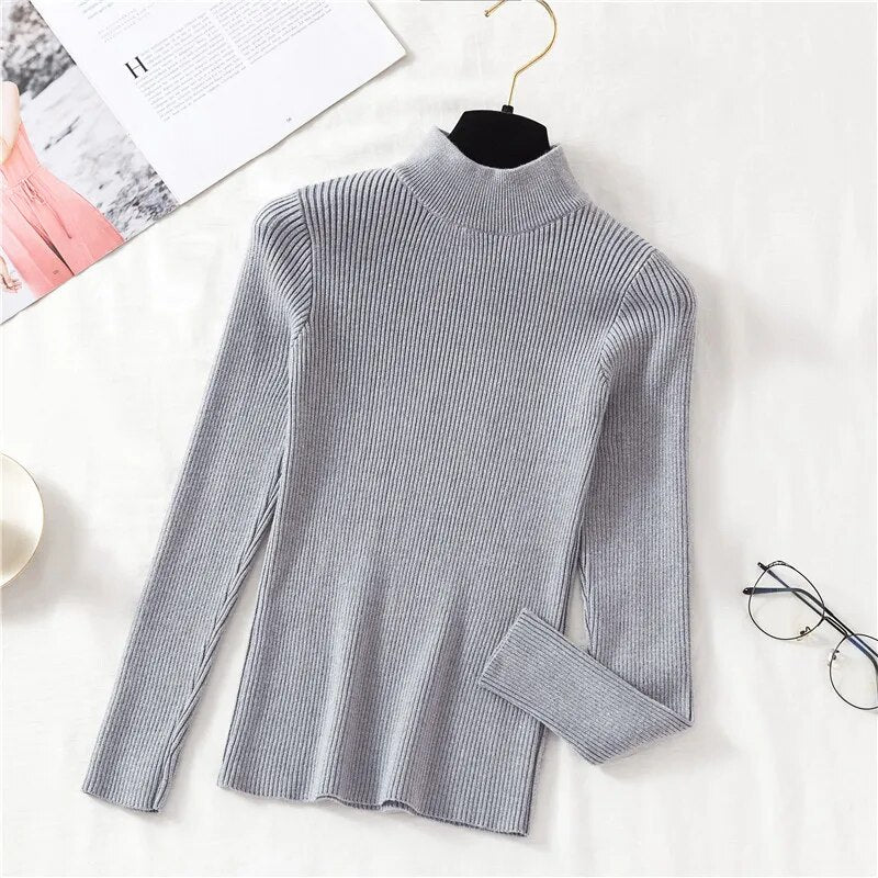 Women Sweater Turtleneck Knitted Long Sleeve Winter Black Pullover-FrenzyAfricanFashion.com