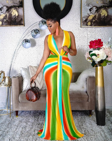 Image of Women Summer Vintage Boho Striped Long Maxi Evening Party-FrenzyAfricanFashion.com