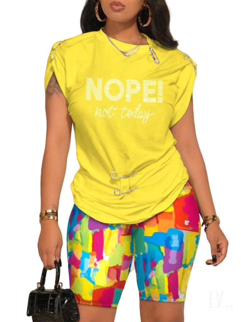 nope. Not Today Letter Print T-shirts, V-neck Sleeve Fashion Top