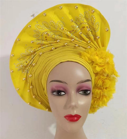 Image of sego gele headtie turbans for women hats for women auto gele headtie already made 2022 aso oke fashion bonnets head wraps-FrenzyAfricanFashion.com