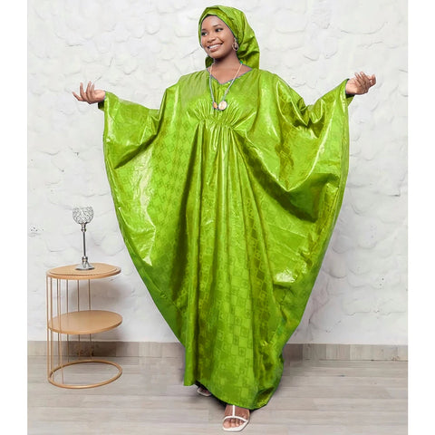 Image of Basin One Size Dress with Matching Scarf Wedding Party Clothing Plus Size-FrenzyAfricanFashion.com