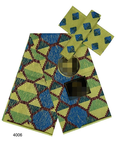 Image of Blue Kente Wax Print Fabric Cotton Ankara African Fabric gold 6 Yards-FrenzyAfricanFashion.com