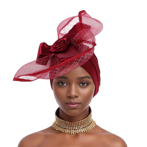 Image of Nigeria Headtie Wedding Party Headties Female Head Wrap Already Made Auto Gele African Auto Gele Women Wedding Flower Turban Cap-FrenzyAfricanFashion.com