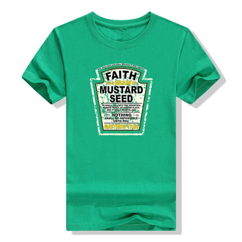 Image of Faith As A Grain of Mustard Seed Women&#39;s and Men&#39;s Christian Parody T-Shirt Tops Funny Aesthetic Clothes Short Sleeve Blouses-FrenzyAfricanFashion.com