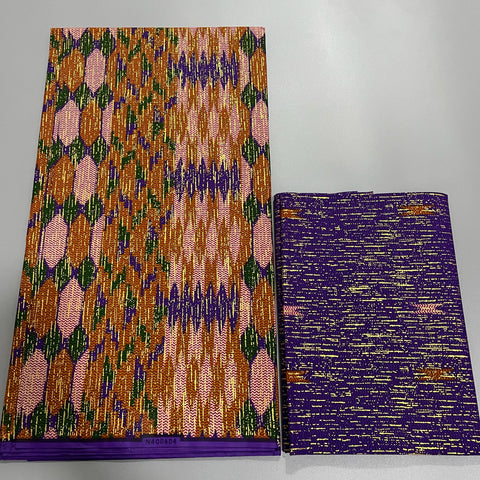 Image of Pink Kente Fabric Wax Print 2+4 Yards African Golden Cotton Newest Style Ankara-FrenzyAfricanFashion.com