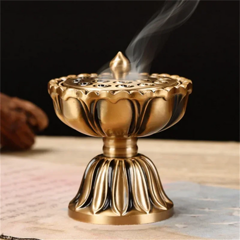 Image of Lotus Copper Incense Burner Pure Copper Antique Old Treasure Lamp Sandalwood Burner-FrenzyAfricanFashion.com