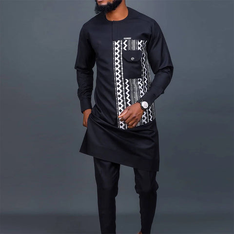 Image of Men's Wedding Suit Two-Piece Trousers T-Shirt Suit Men's Elegant Suit Patchwork Crew Neck Classic Men's Social Suit Dress-FrenzyAfricanFashion.com