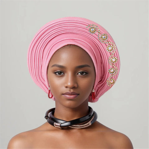 Image of African auto gele Headtie Wedding Party Headpiece Women Head Wraps Muslim Hat-FrenzyAfricanFashion.com