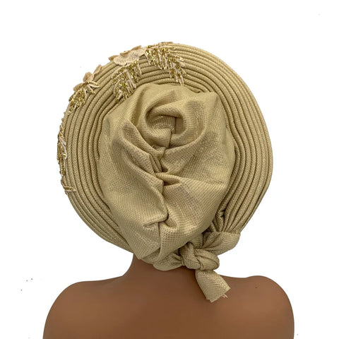 Image of Embroidery Flower African Autogele Headtie Women's Fashion Turban Cap Wedding Gele Party Headpiece Nigeria Female Head Wraps-FrenzyAfricanFashion.com