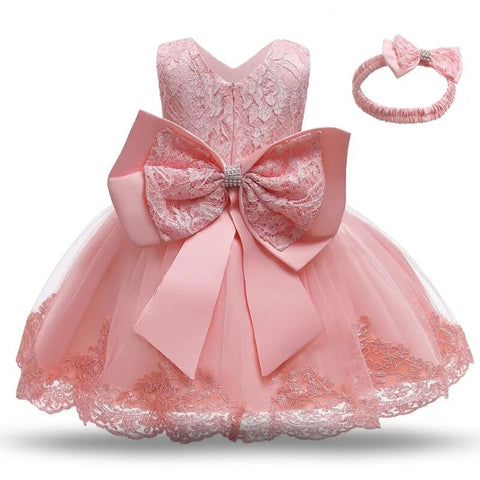 Image of Toddler Baby Girl Dress Big Bow Baptism Dress-FrenzyAfricanFashion.com