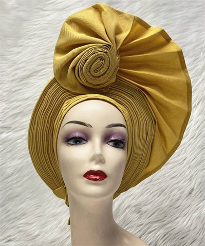 Image of sego gele headtie turbans for women hats for women auto gele headtie already made 2022 aso oke fashion bonnets head wraps-FrenzyAfricanFashion.com