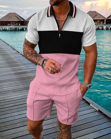 Image of Summer Mens Polo Shirts with Short Sleeve 3D Trend Luxury Golf T Shirt Black Faashion Blouse Short Pants Tracksuit 2 Pieces Sets-FrenzyAfricanFashion.com