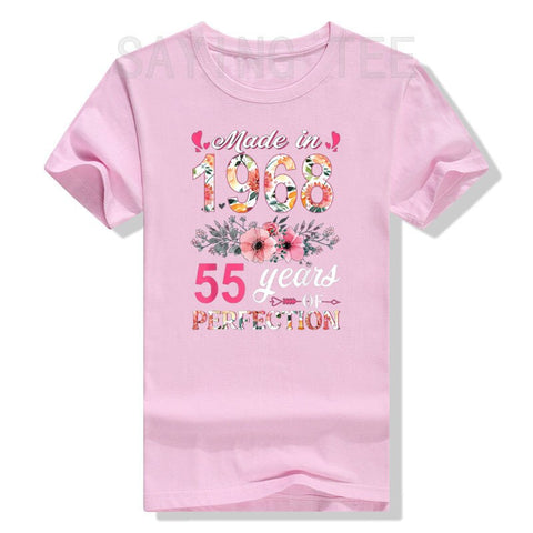 Image of Made In 1968 Floral 55 Year Old 55th Birthday Women's T-Shirt Flowers Print Graphic Tee Tops-FrenzyAfricanFashion.com