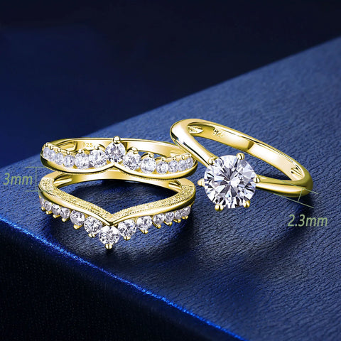 Image of Newshe 2 Carat Bridal Ring Set for Women Yellow Gold Round Cut AAAAA Cubic Zirconia Wedding Engagement Anniversary Band BR1167_Y-FrenzyAfricanFashion.com