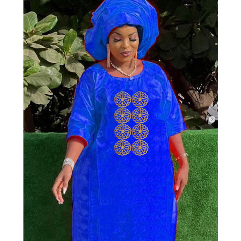 Image of Turkey Dresses For Women African Designer Bazin Riche Evening Gowns Large Size Original Basin Headscarf With Dashiki Robe Cloth-FrenzyAfricanFashion.com