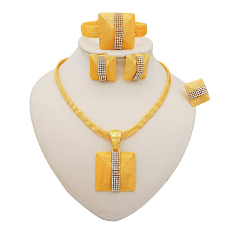 Image of Dubai Jewelry Sets Gold Color Necklace &amp; Earring Set For Women African France Wedding Party Jewelery Ethiopia Bridal Gifts-FrenzyAfricanFashion.com