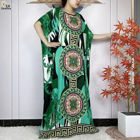 Image of Women Short Sleeve Cotton Loose Femme Robe Dresses With Big Scarf-FrenzyAfricanFashion.com