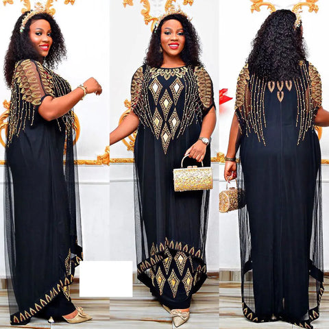 Image of Two-Piece Dresses Women Mesh Caftan Abaya Robe Clothes-FrenzyAfricanFashion.com