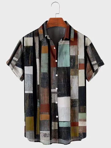 Image of Hawaiian 3D geometric printing short sleeved top for men's vacation casual shirt-FrenzyAfricanFashion.com