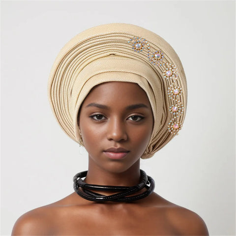 Image of African auto gele Headtie Wedding Party Headpiece Women Head Wraps Muslim Hat-FrenzyAfricanFashion.com