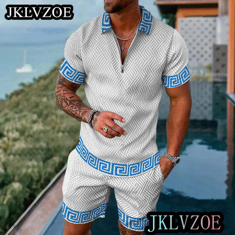 Image of 2 Pieces Summer Men's Tracksuit Short Sleeve Polo Shirt Outfit Men Clothing-FrenzyAfricanFashion.com