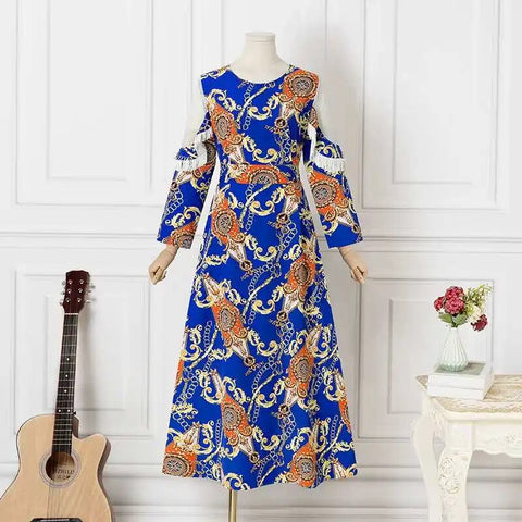 Image of Women's Summer Dress Long Sleeve Printed Casual Party Robe-FrenzyAfricanFashion.com