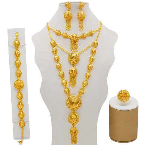 Image of Dubai Jewelry Sets Gold Color Necklace &amp; Earring Set For Women African France Wedding Party Jewelery Ethiopia Bridal Gifts-FrenzyAfricanFashion.com