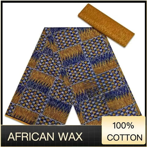 Image of Ankara African Fabric kente gold Real Wax Dress Craft DIY Cotton 4+2yards-FrenzyAfricanFashion.com