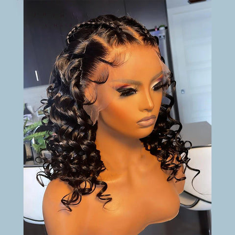 Image of Preplucked Synthetic Soft 26Inch Long Black Curly 180Density Deep Wave Lace Front Wig For African Women Babyhair Daily Cosplay-FrenzyAfricanFashion.com