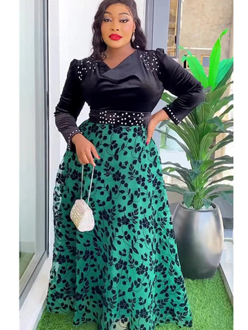 Image of Elegant African Clothes for Women Dashiki Ankara Velvet Outfits Evening Gown Plus Size Lady Wedding Party Long Dresses 2024 New-FrenzyAfricanFashion.com