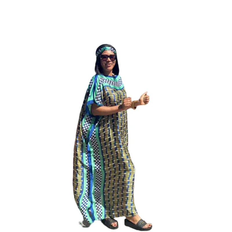 Fashion dresses Bazin Print Dashiki Women Long Dress One Size-FrenzyAfricanFashion.com