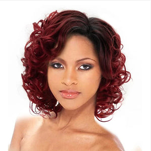 HAIRJOY Synthetic Hair Short Burgundy Curly Wigs for Women Ombre Wine Red Short Wig-FrenzyAfricanFashion.com