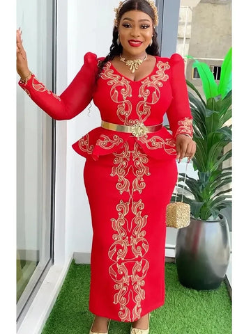 Image of Elegant African Dresses for Women 2024 New Africa Clothing Plus Size Turkey Wedding Party Long Dress Dashiki Ankara Outfits Robe-FrenzyAfricanFashion.com