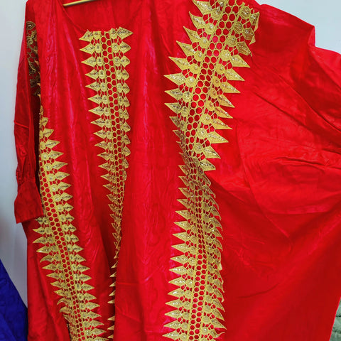 Image of Red Boubou Wedding Dashiki With Gold Embroidery Gown-FrenzyAfricanFashion.com