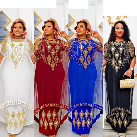 Image of Two-Piece Dresses Women Mesh Caftan Abaya Robe Clothes-FrenzyAfricanFashion.com