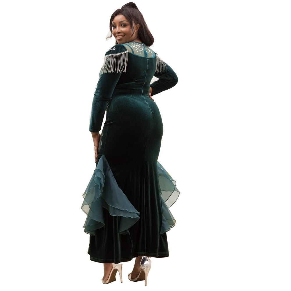 Luxury Velvet Dresses Women Wedding Party Evening Robe Birthday Gown Long Sleeve Dress-FrenzyAfricanFashion.com