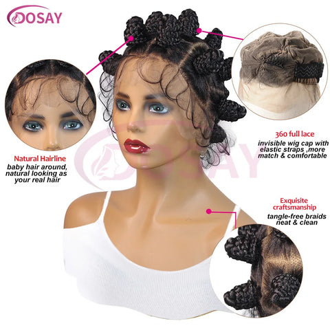 Image of Cornrow Bantu Knots Braided Wigs Full Lace Women African Twist Buns Knotless Braids-FrenzyAfricanFashion.com