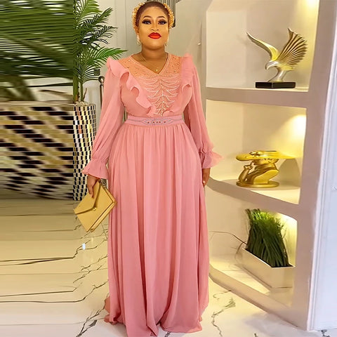 Image of African Plus Size Wedding Party Dresses Women Long Sleeve Dress Dashiki Ankara Evening Gowns Turkey Muslim Maxi Africa Clothing-FrenzyAfricanFashion.com