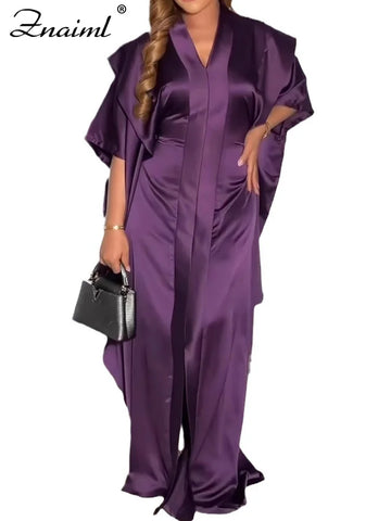 Image of Purple Maxi Dress Women Half Sleeve Straight Loose Fit Evening Party-FrenzyAfricanFashion.com