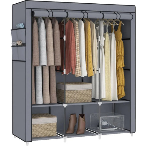 Image of 67 in Portable Closet Wardrobe for Hanging Clothes, Wardrobe Closet , 4 Hanging Rods and Side Pockets, 8 Storage Shelves-FrenzyAfricanFashion.com