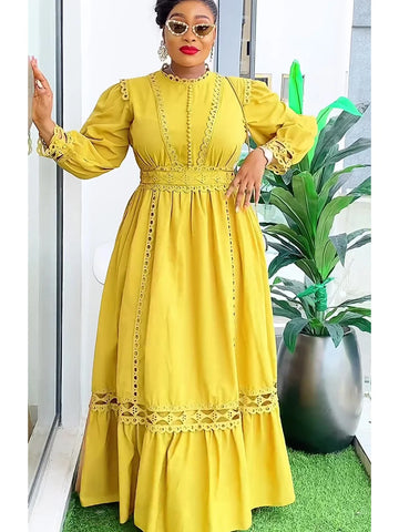 Image of Plus Size African Party Dresses for Women 2024 New Fashion Dashiki Ankara Lace Wedding Gowns Elegant Turkey Muslim Maxi Dress-FrenzyAfricanFashion.com