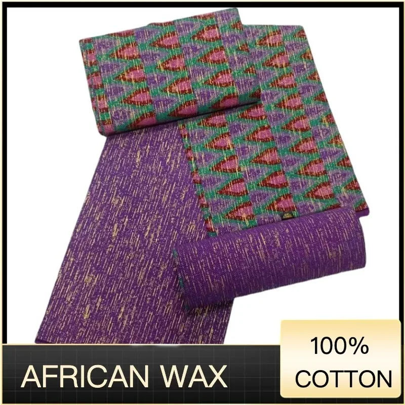 Ankara African Fabric kente gold Real Wax Dress Craft DIY Cotton 4+2yards-FrenzyAfricanFashion.com