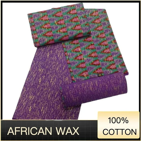 Image of Ankara African Fabric kente gold Real Wax Dress Craft DIY Cotton 4+2yards-FrenzyAfricanFashion.com