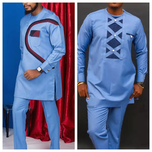 Men's Wedding Suit Two-Piece Trousers T-Shirt Suit Men's Elegant Suit Patchwork Crew Neck Classic Men's Social Suit Dress-FrenzyAfricanFashion.com