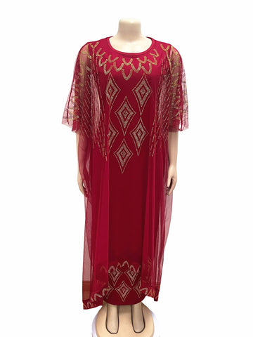 Image of Two-Piece Dresses Women Mesh Caftan Abaya Robe Clothes-FrenzyAfricanFashion.com