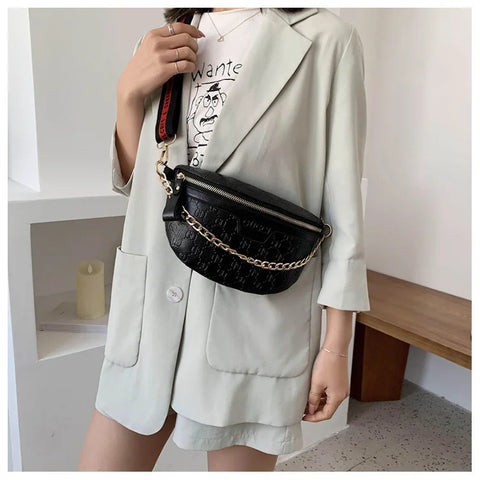 Image of Retro Casual Shoulder Crossbody Women's Bag Large Capacity Korean Fashion Waist Bag Comfortable Wide Shoulder Strap Letter Print-FrenzyAfricanFashion.com