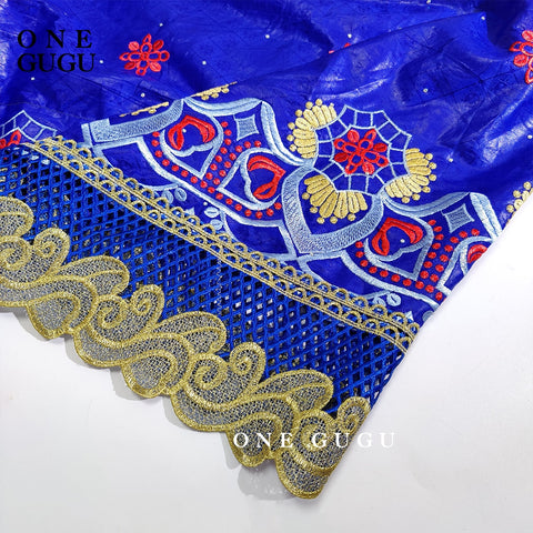 Image of New African Dashiki Outfits Ryal Blue Bazin Riche Long Dress With Stones Embroidery Laces Nigerian Wedding Party Basin Dresses-FrenzyAfricanFashion.com